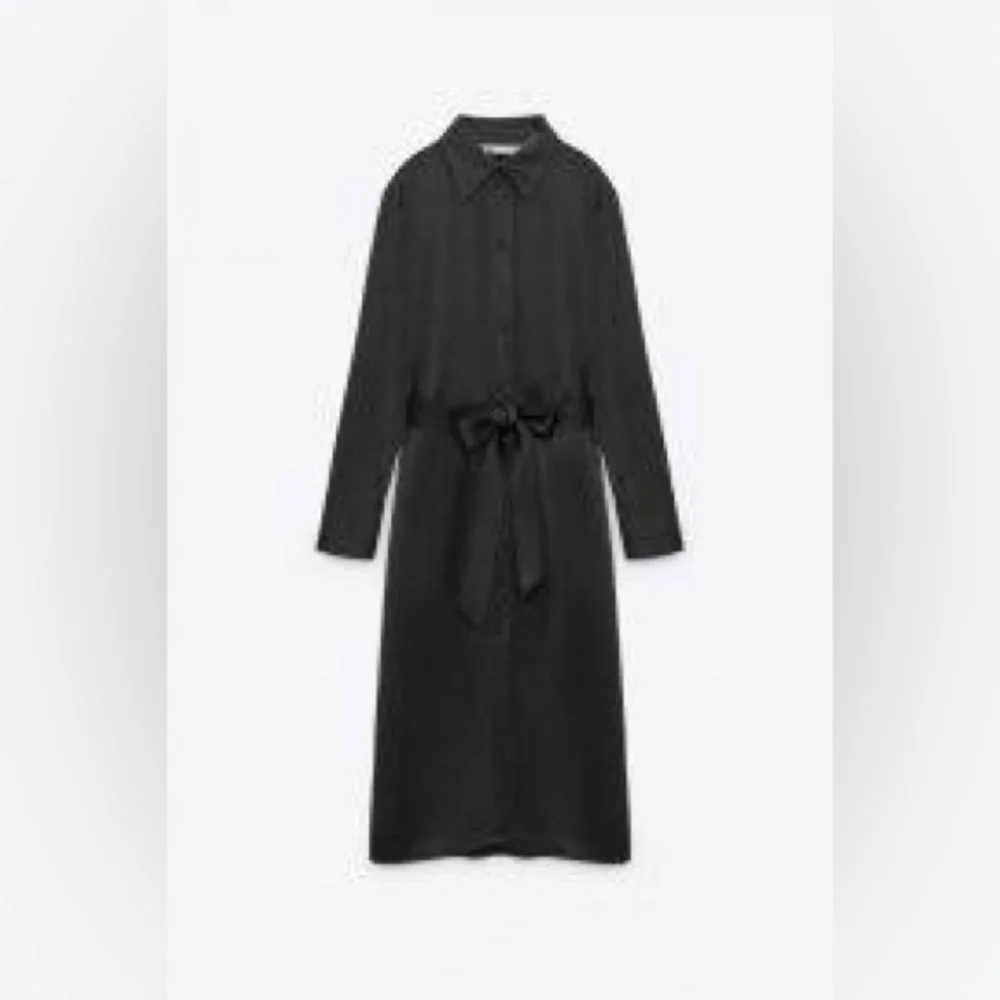 ZARA Satin Effect Black Shirt‎ Midi Dress size XS